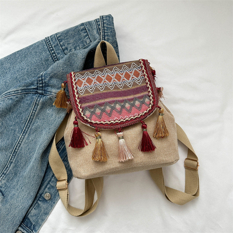 Women's Ethnic Style Large Capacity Tassel Female Backpacks