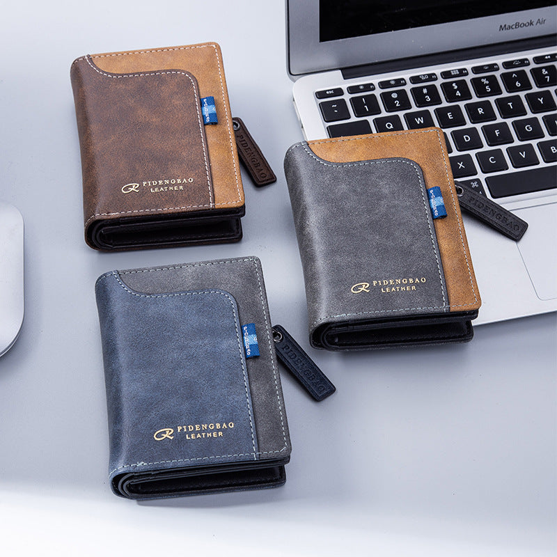 Men's Large Capacity Vertical Leather Stitching Zipper Cash Bags