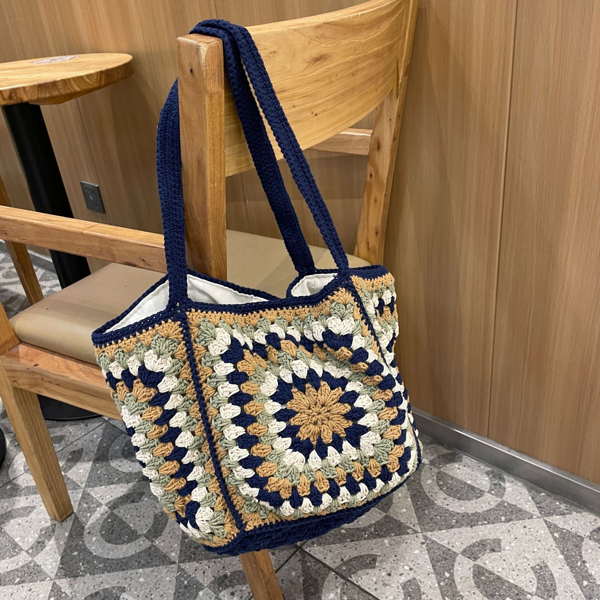 Women's Large Capacity Straw Single Grandma Plaid Women's Shoulder Bag