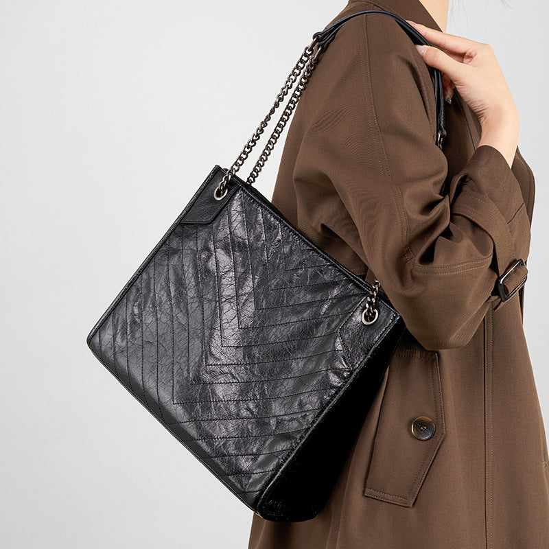 Women's Oil Wax Cowhide Underarm Hobo Rhombus Women's Messenger Bag