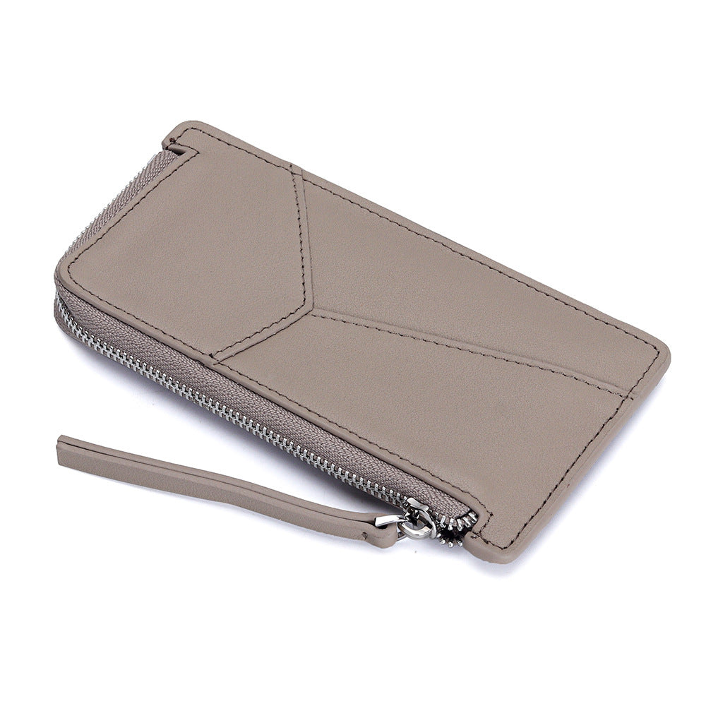 Women's Layer Cowhide Stitching Multiple Slots Zipper Coin Purses