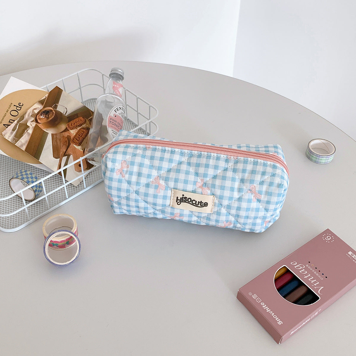 Bow Plaid Simple Good-looking Brush Assorted Storage Cosmetic Bags