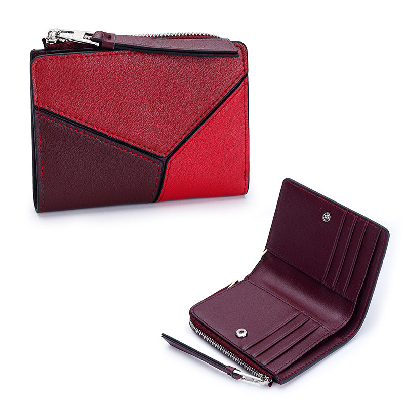 Women's Cowhide Short Stitching Fold Genuine Leather Ladies Wallet