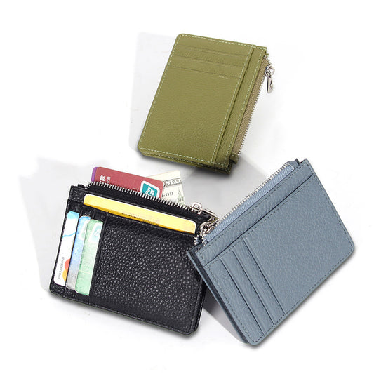 Women's & Men's & Leather Cowhide Solid-color Thin Section Card Holder