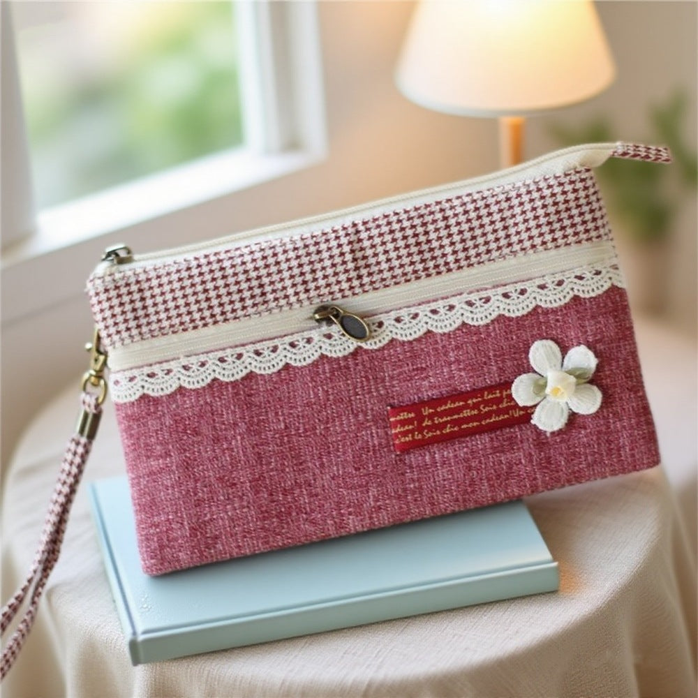 Women's Plain Hemp Double Pull Storage Clutch Bags