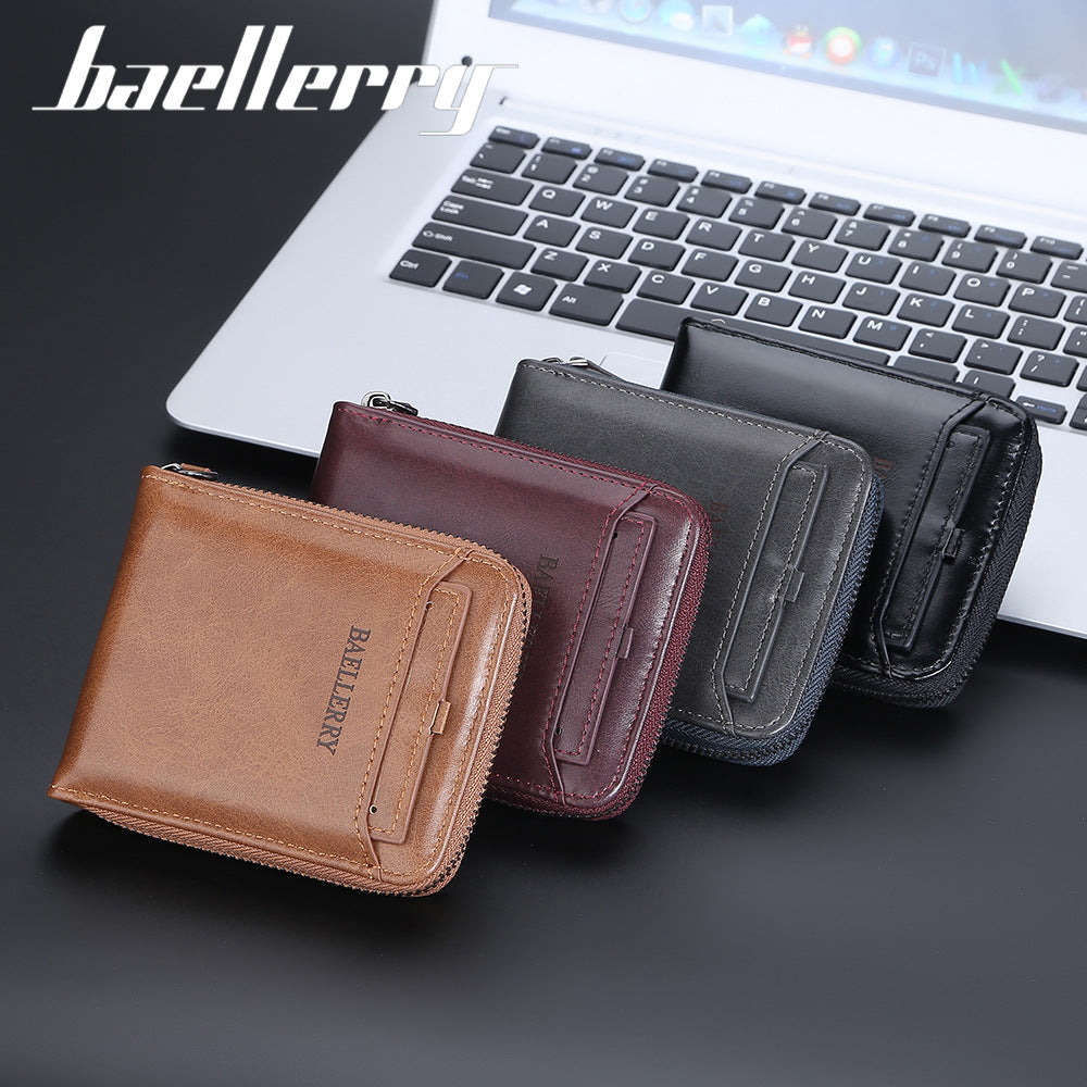Men's Short Retro Multi Slots Zipper Green Men's Wallet