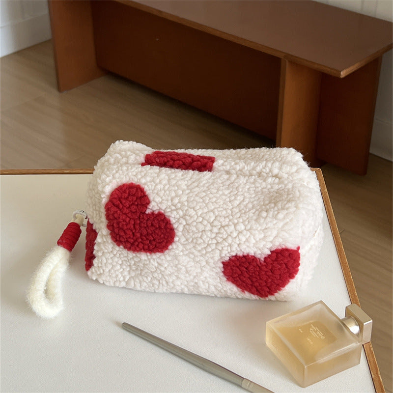 Heart Plush Pencil Large Capacity Good-looking Good Cosmetic Bags