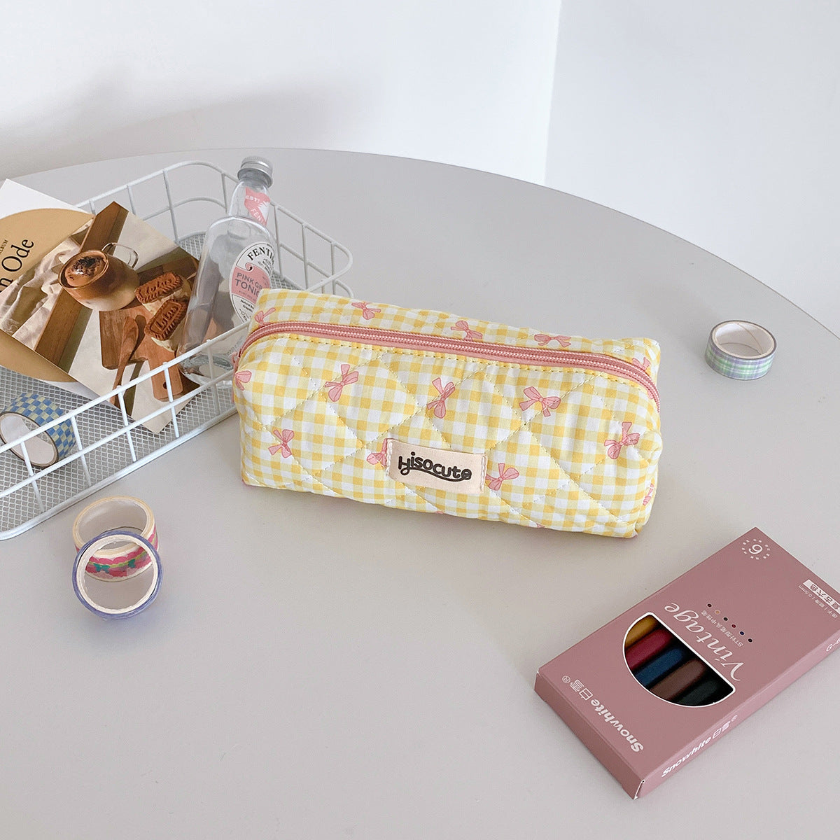 Bow Plaid Simple Good-looking Brush Assorted Storage Cosmetic Bags