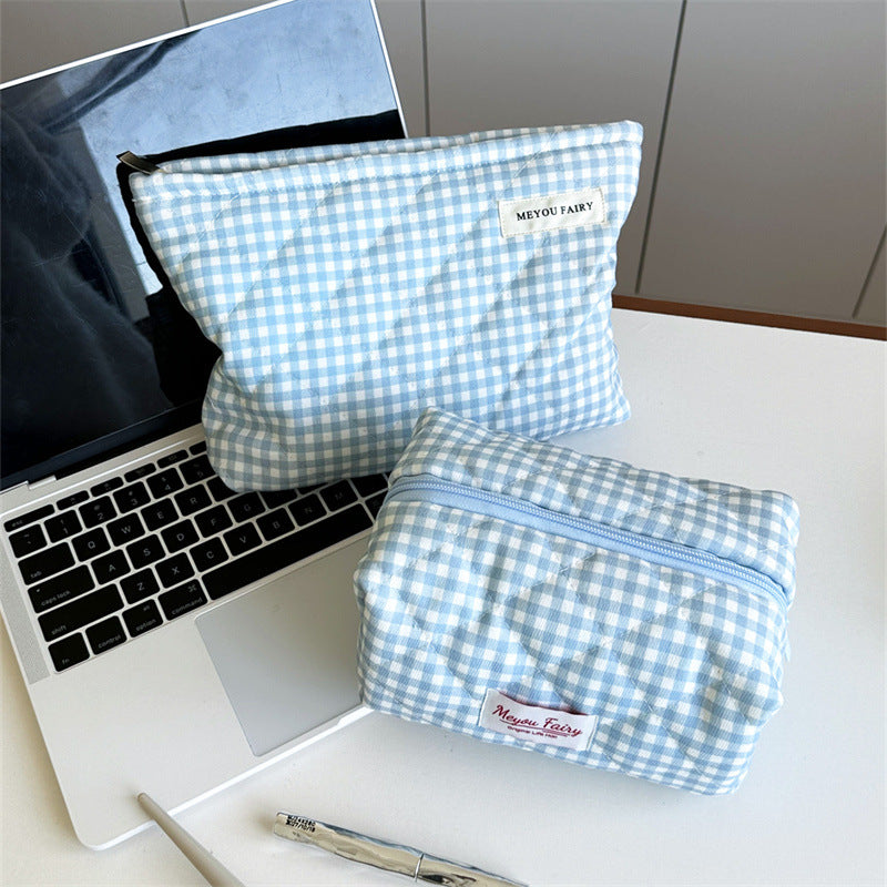 Quilted Blue Plaid Clutch Large Capacity Bags
