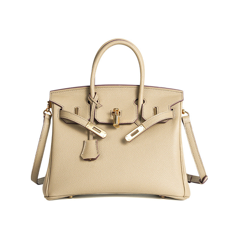 Women's Line First Layer Cowhide Handmade Litchi Grain Handbags