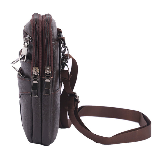 Men's Mobile Leather Pocket Portable Double Zipper Men's Waist Packs