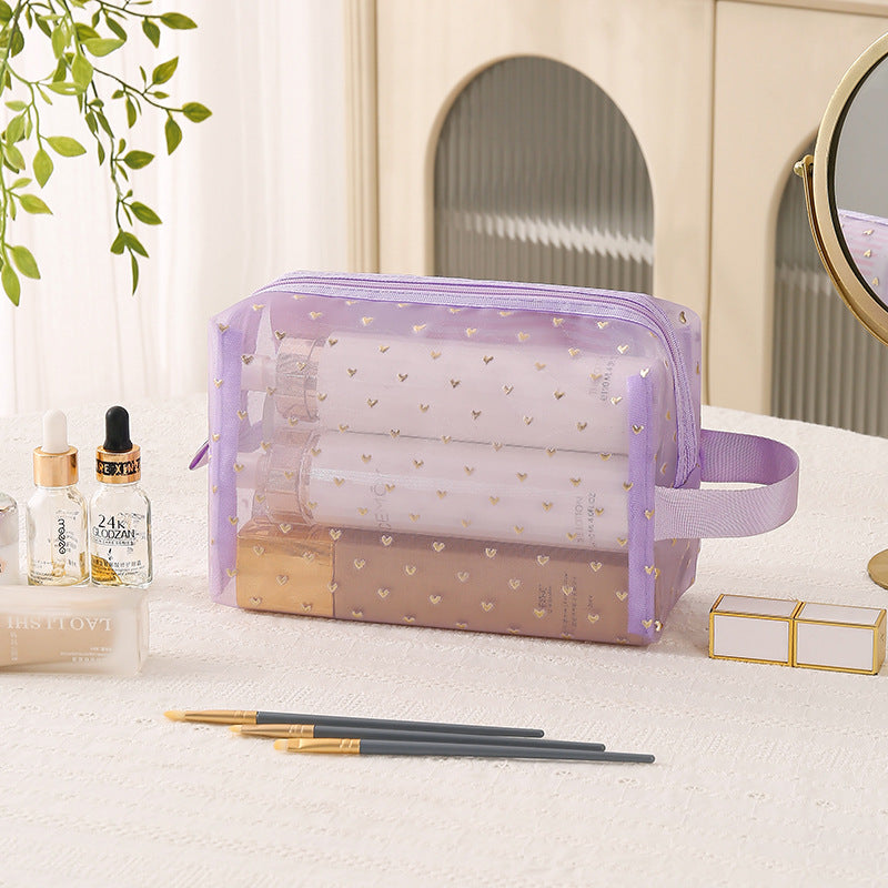 Flocking Mesh Love Portable Visual Storage Bags