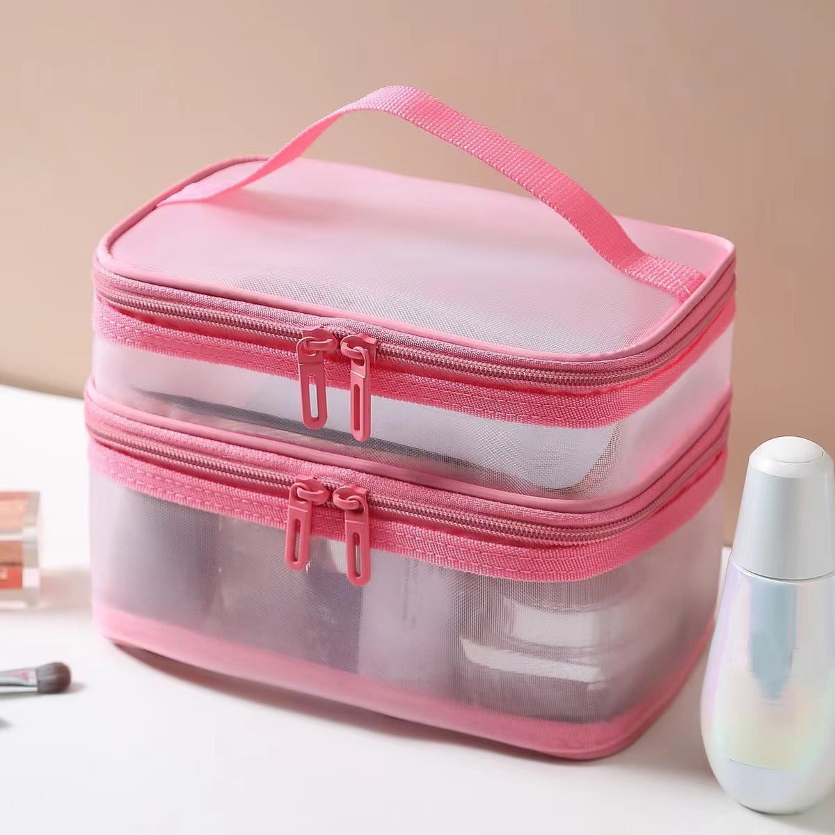Trendy Large Capacity Mesh Storage Wash Cosmetic Bags