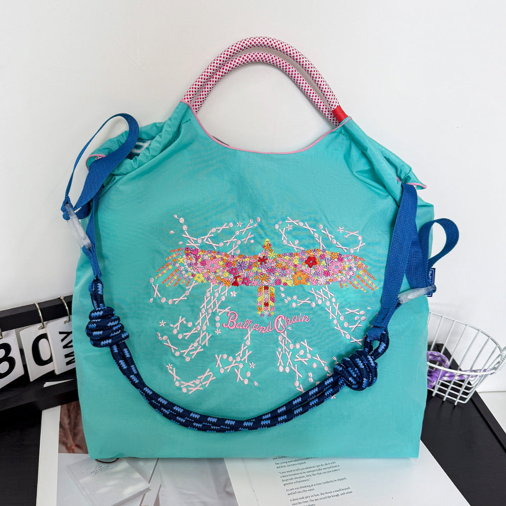 Environmental Protection Embroidery Shopping Nylon Cloth Flower Hand-held Minority Bags