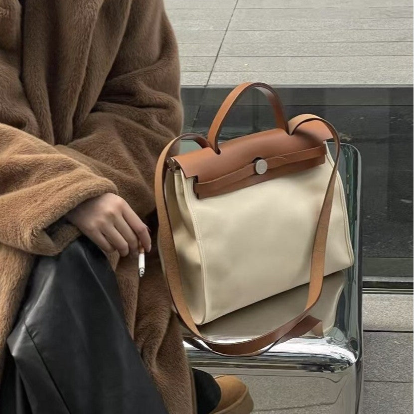 High-grade Canvas Leather Kelly Large Capacity Women's Shoulder Bag