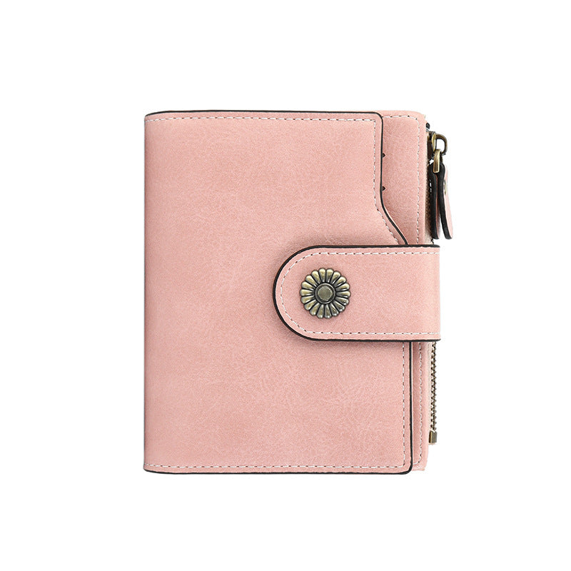 Women's Oil Wax Leather Short Mini License Ladies Wallet