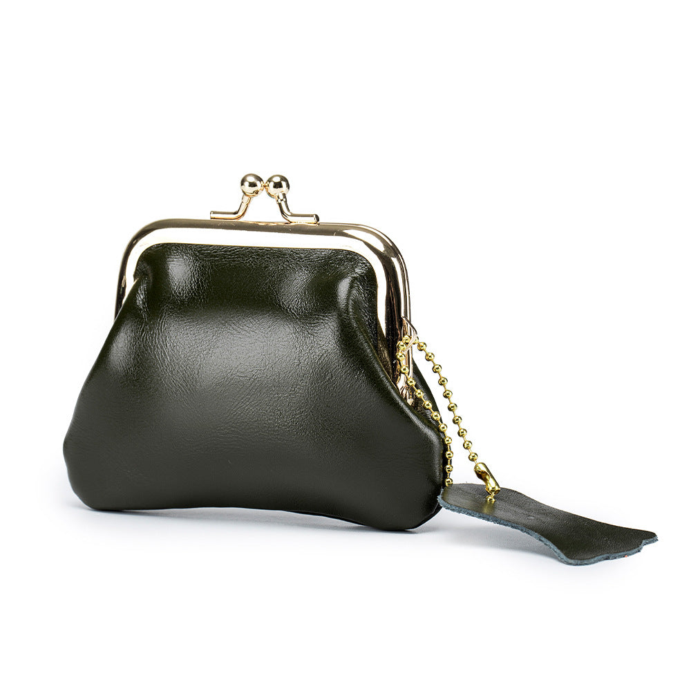 Women's Retro Clip First Layer Oil Wax Coin Purses