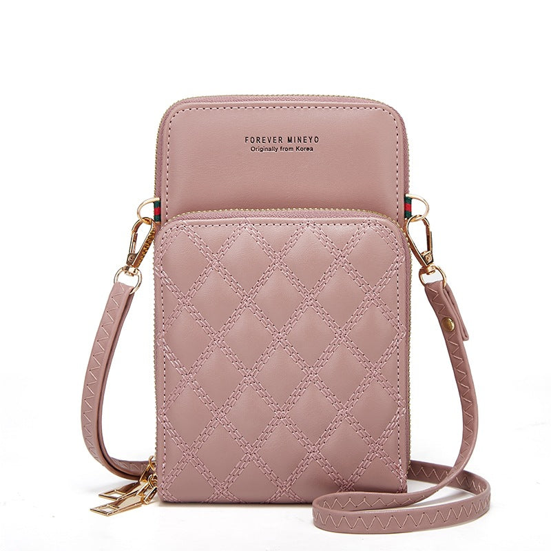 Women's Fashion Embroidery Mobile Diamond Plaid Large Phone Bags