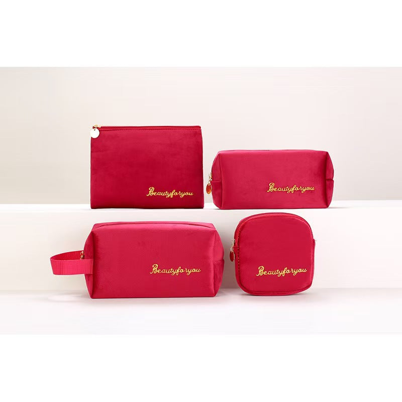 Plush Good-looking Storage Flannelette Large Capacity Embroidery Cosmetic Bags
