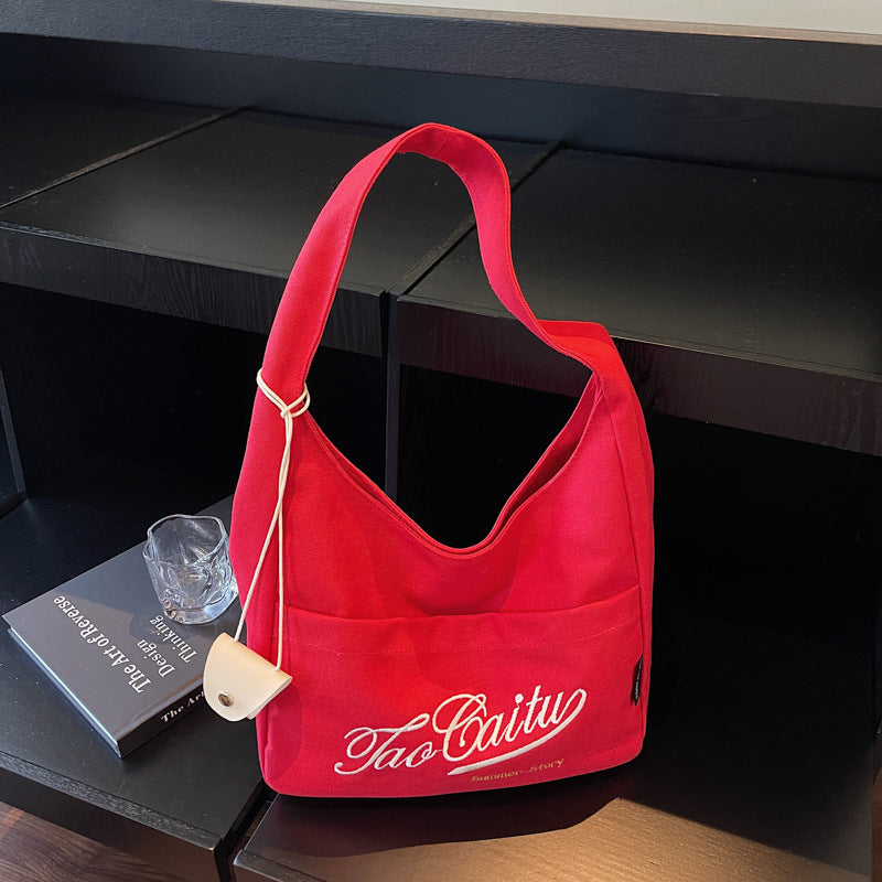 Women's Embroidered Red Canvas Korean Fashion Letters Bags