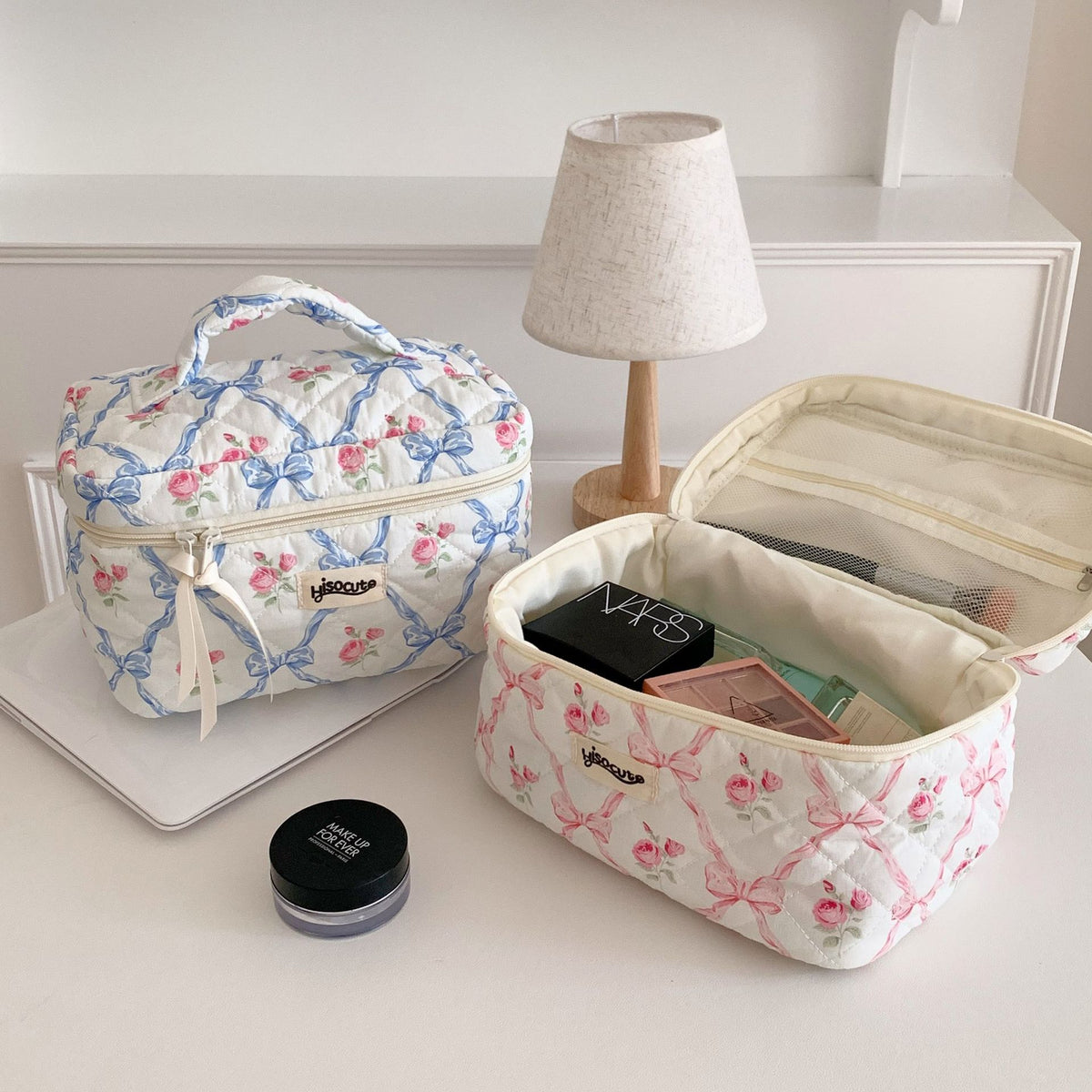 Good-looking Rose Portable Large Capacity Bow Skin Makeup Bag