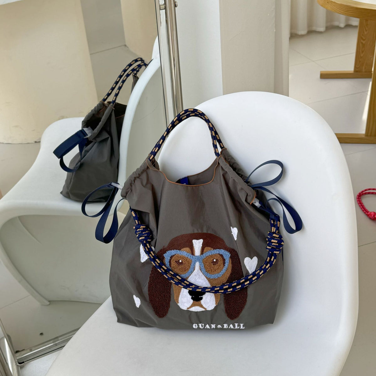 Style Cute Dog Towel Embroidery Embroidered Large Women's Shoulder Bag