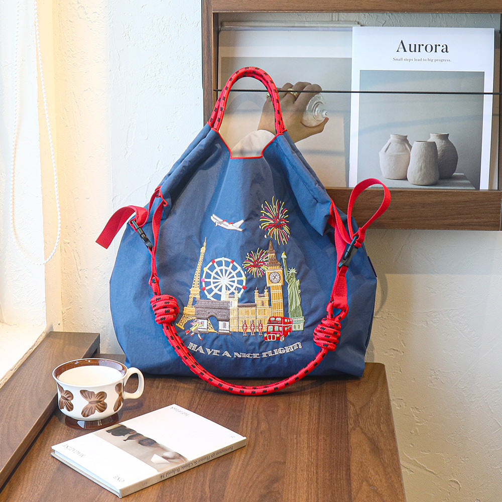 Nylon Embroidered Fashion Niche Large Capacity Women's Shoulder Bag