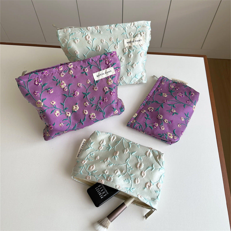 Rose Floral Flower Portable Large Capacity Skin Care Buggy Canvas Makeup Bag