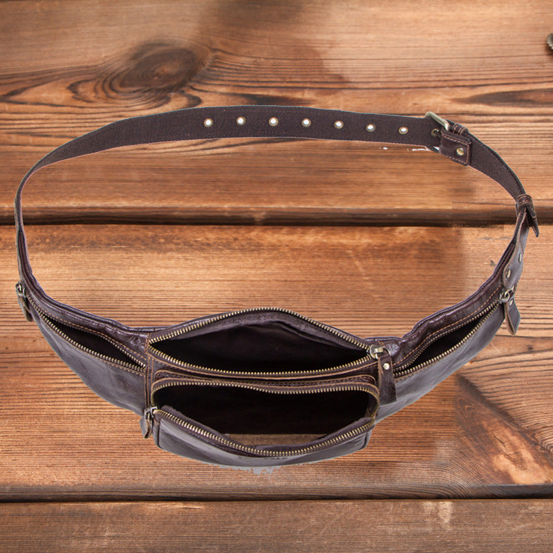 Men's Black Angel Leather First Layer Cowhide Men's Waist Packs