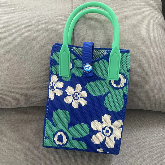 Women's Style Niche Contrast Color Flower Knit Handbags