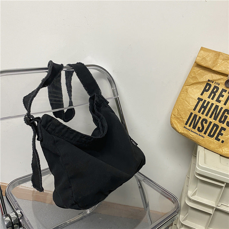 Washed Canvas Raw Edge Distressed Literary Class Idle Style Simple Bags