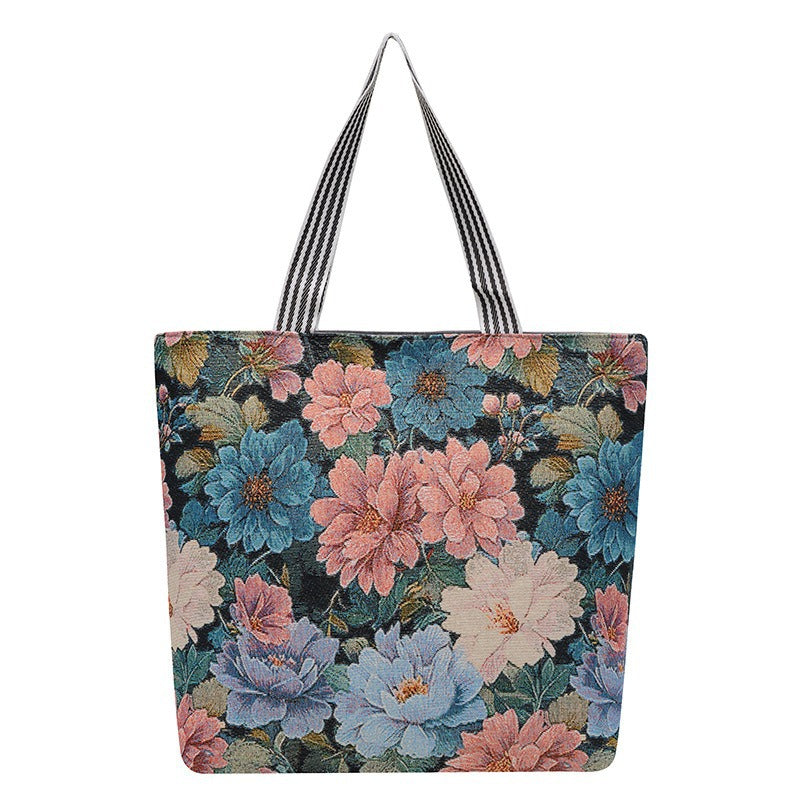 Women's Large Capacity Totes Gold Silk Embroidered Canvas Creative Women's Shoulder Bag