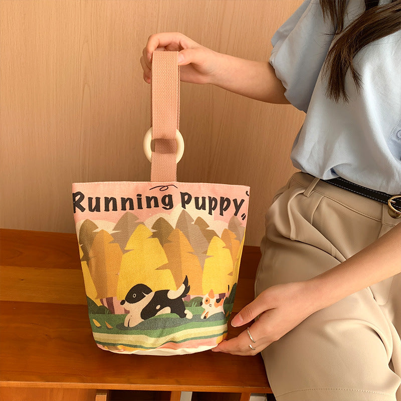 Cartoon Canvas Female Lunch Box Ethnic Handbags