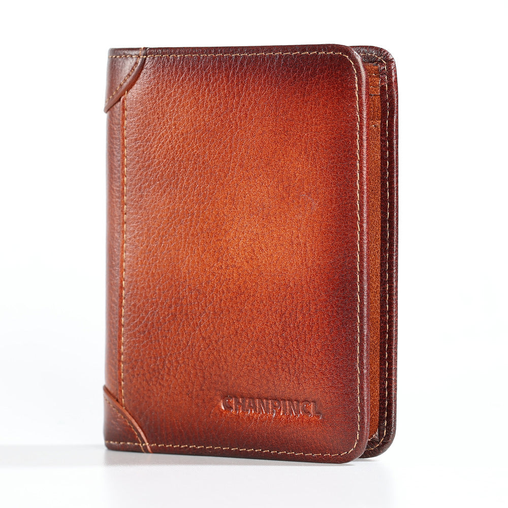 Men's Boxed Short First Layer Cowhide Brushed Men's Wallets