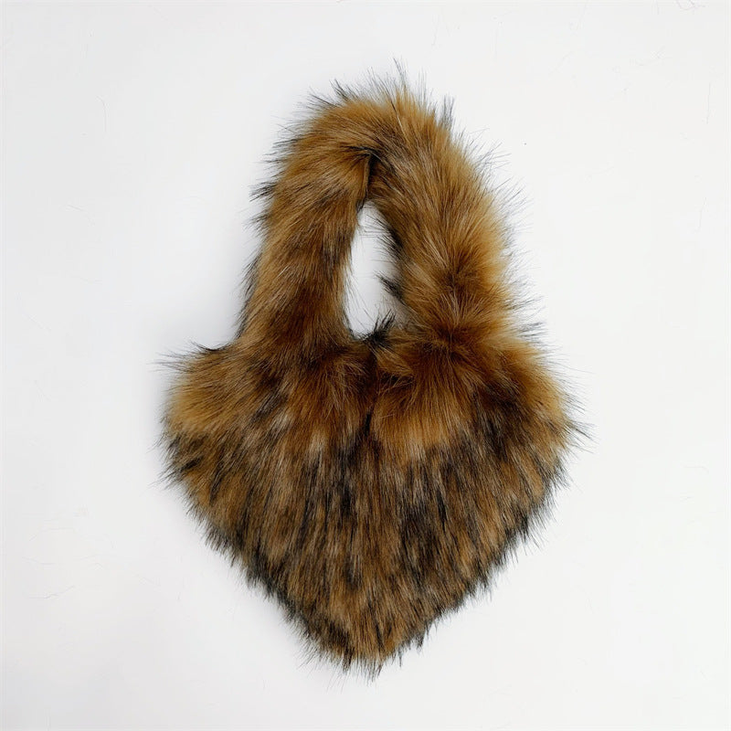 Children's Size Heart Imitation Raccoon Fur Plush Handbags