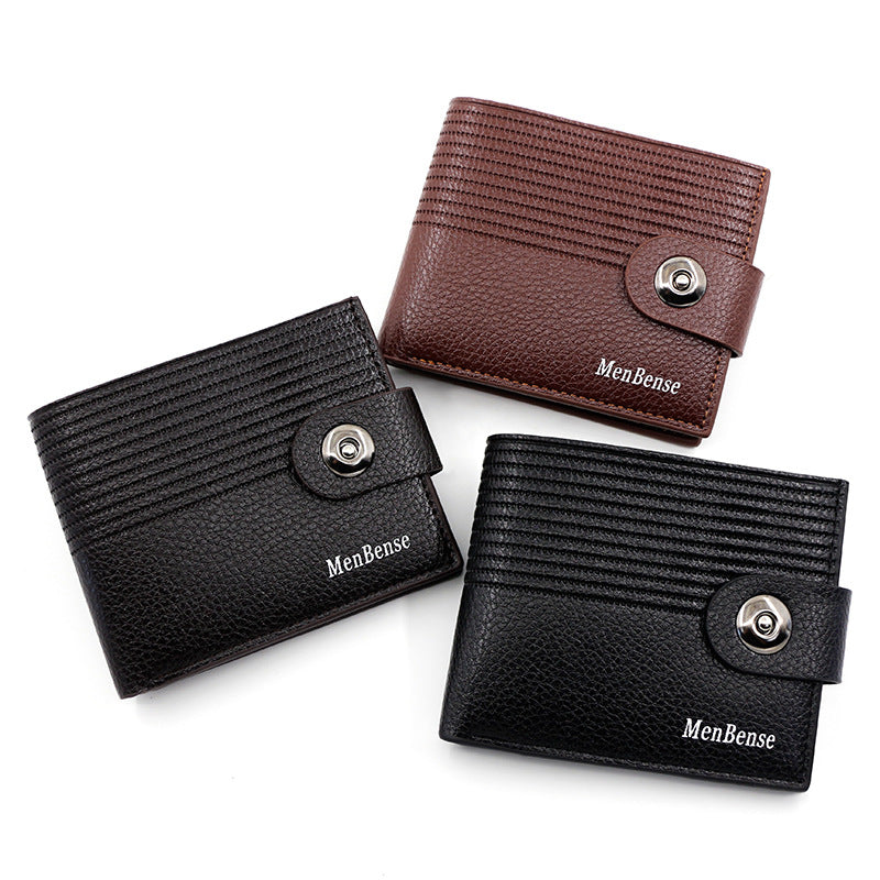 Men's Fashion Striped Short Magnetic Snap Simple Men's Wallet