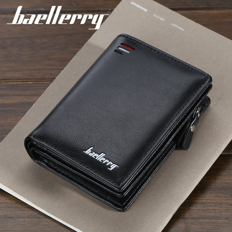 Men's Short Snap Button Vertical Fashion Zipper Men's Wallets