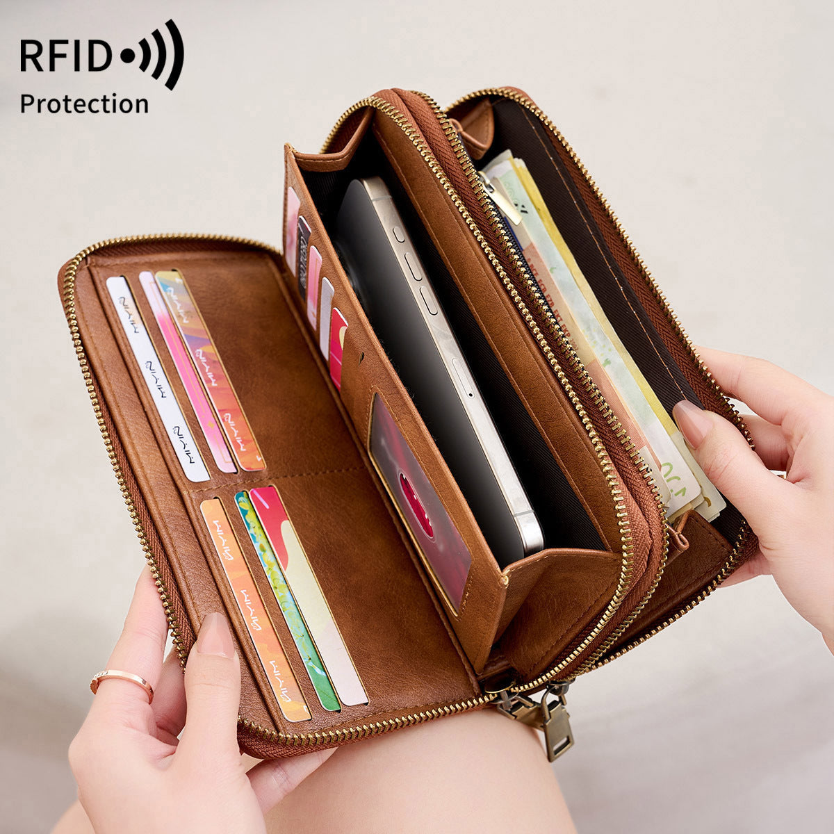 Women's Swiping Double Zipper Retro Long Ladies Wallet