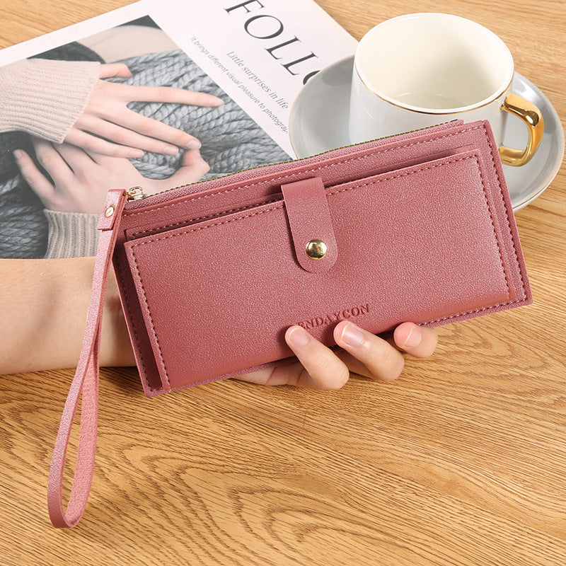 Women's Long Fashion Folding Zipper Hasp Clutch Solid Color Coin Purses