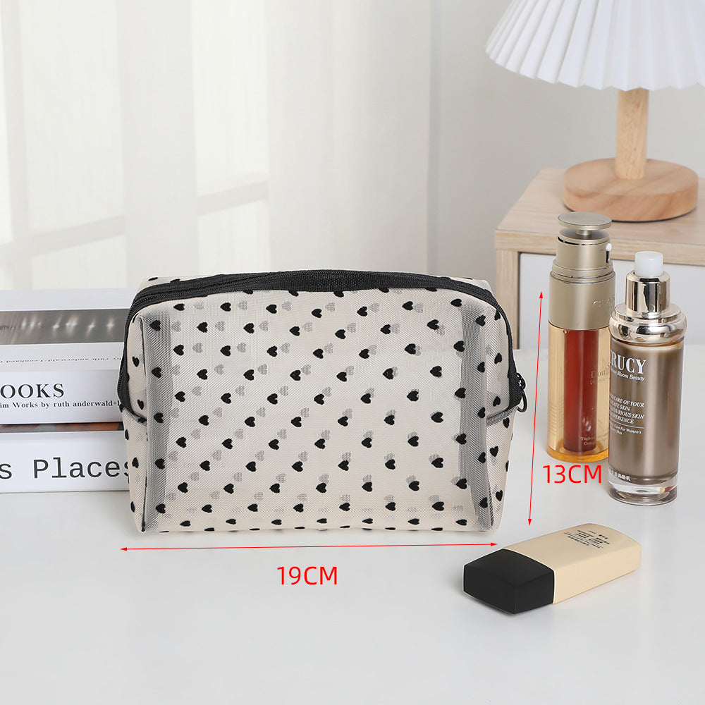 Graceful Portable Love Mesh Style Carry-on Cosmetic Bags