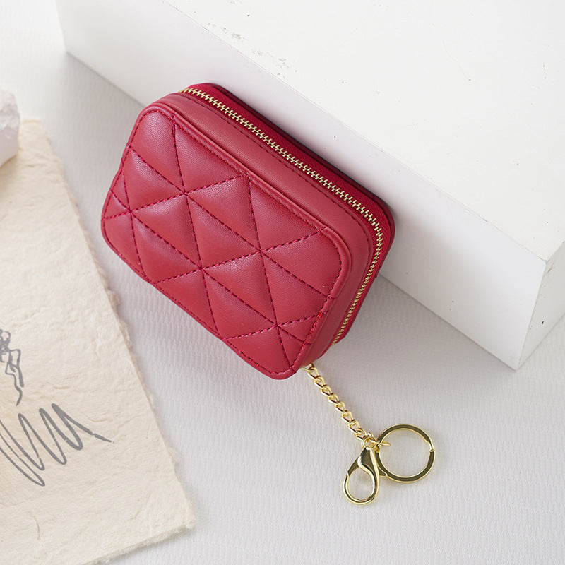 Mini Triangle Embroidery Thread With Mirror Simple Fashionable Solid Color Makeup Bag