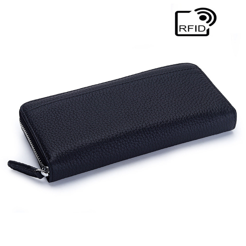 Women's Swiping Long Large Capacity Zipper Cowhide Ladies Wallet