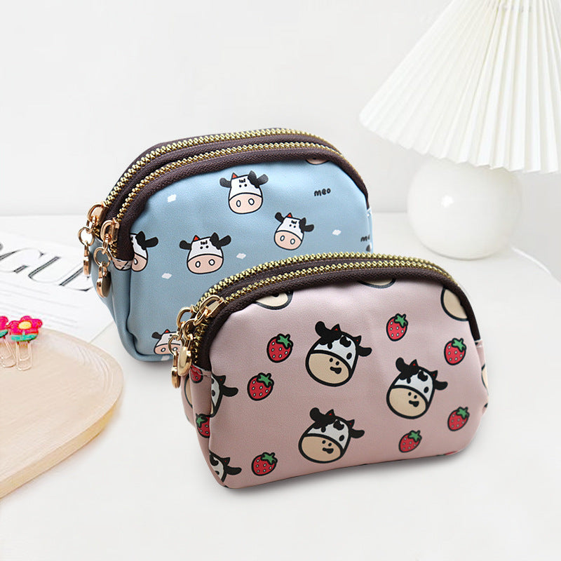 Cool Fresh Double Zipper Cute Cow Ladies Wallets