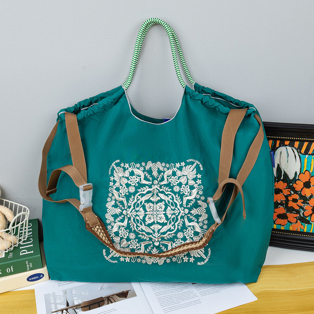Environmental Protection Embroidery Shopping Nylon Cloth Flower Hand-held Minority Bags