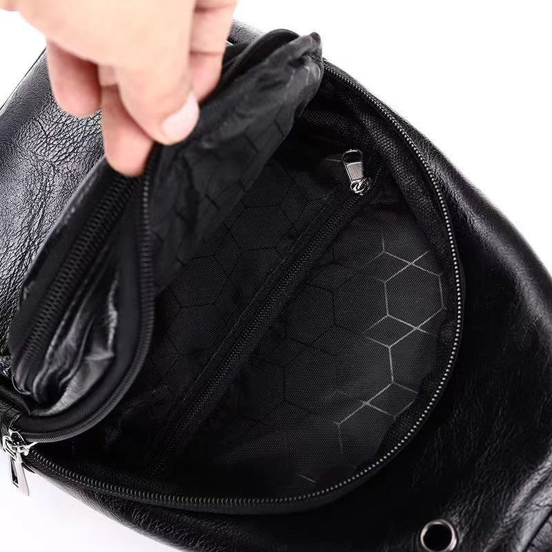 Men's Fashion Large Capacity Leisure Soft Leather Men's Chest Bags