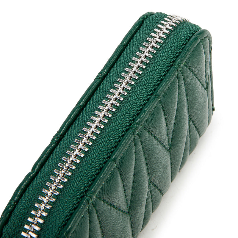 Glamorous Women's Passport Lambskin Zipper Mini Card Holder