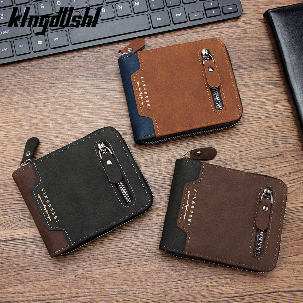 Men's Stitching Contrast Color Short Scarf Large Capacity Multiple Slots Hinge Men's Wallet