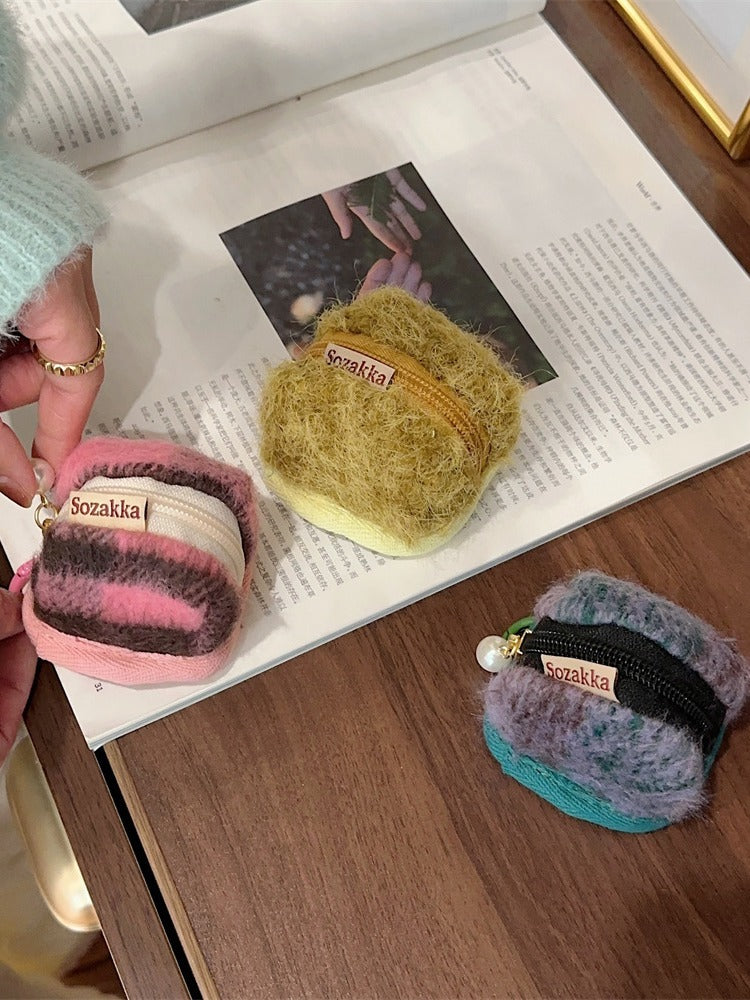 Cute Plush Woolen Soft Cloth Shell Cosmetic Bags