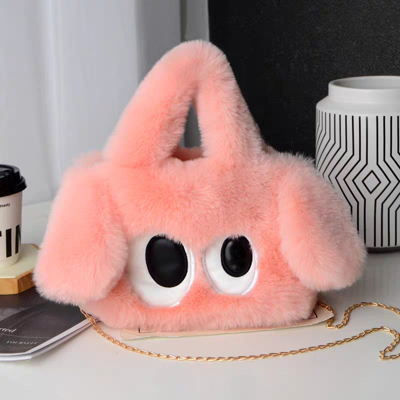 Women's Big Eye Dog Plush Cute Cartoon Portable Large Small Square Bags