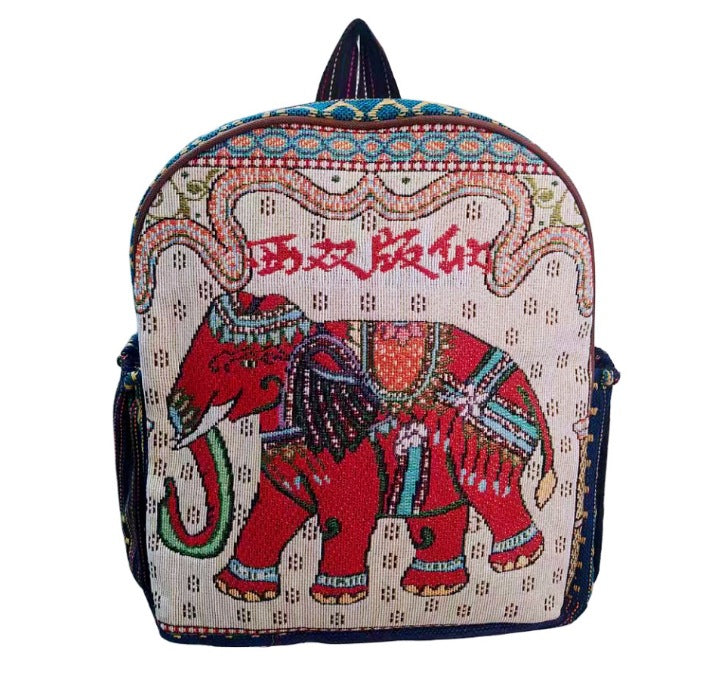 Style Gold Silk Embroidered Elephant National Backpacks